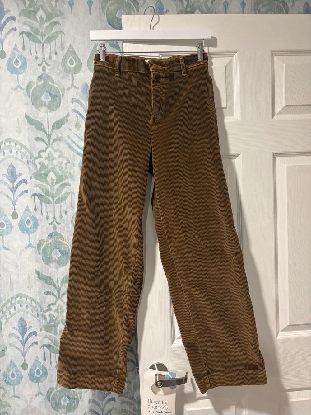 B SIDES Corduroy Button-Front Pants in Brown